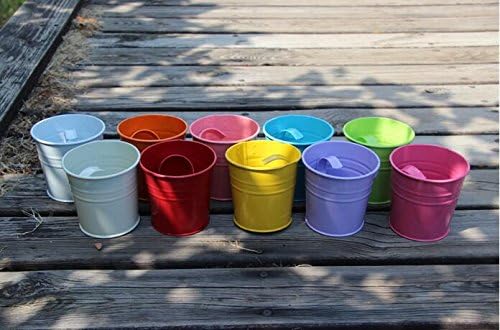 Metal Hanging Bucket Pots with Hooks, 10 cm – Pack of 10, Mixed Colours