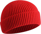 Short Fisherman Beanie, Knit Cuff Winter Hat