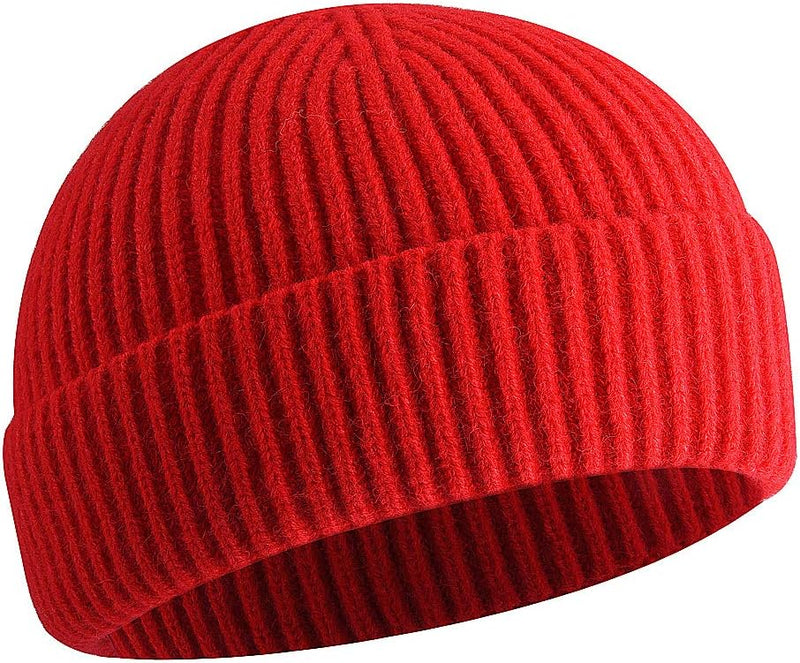 Short Fisherman Beanie, Knit Cuff Winter Hat