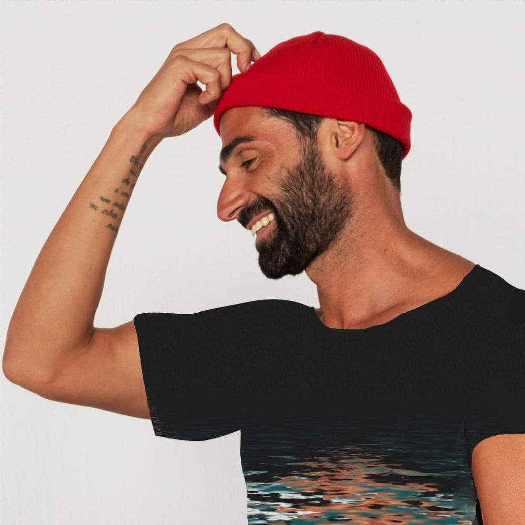 Short Fisherman Beanie, Knit Cuff Winter Hat