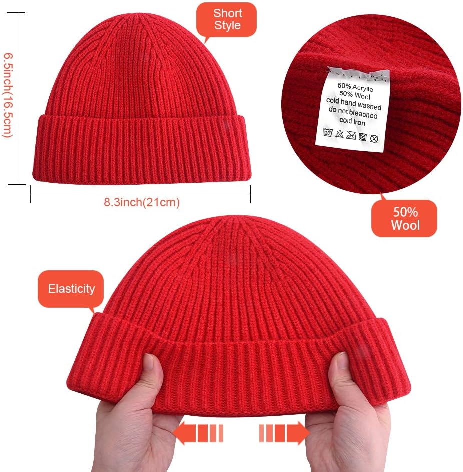 Short Fisherman Beanie, Knit Cuff Winter Hat