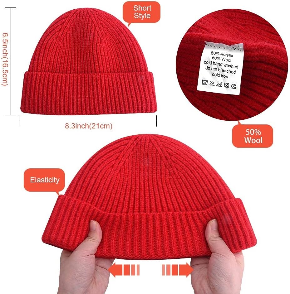 Short Fisherman Beanie, Knit Cuff Winter Hat