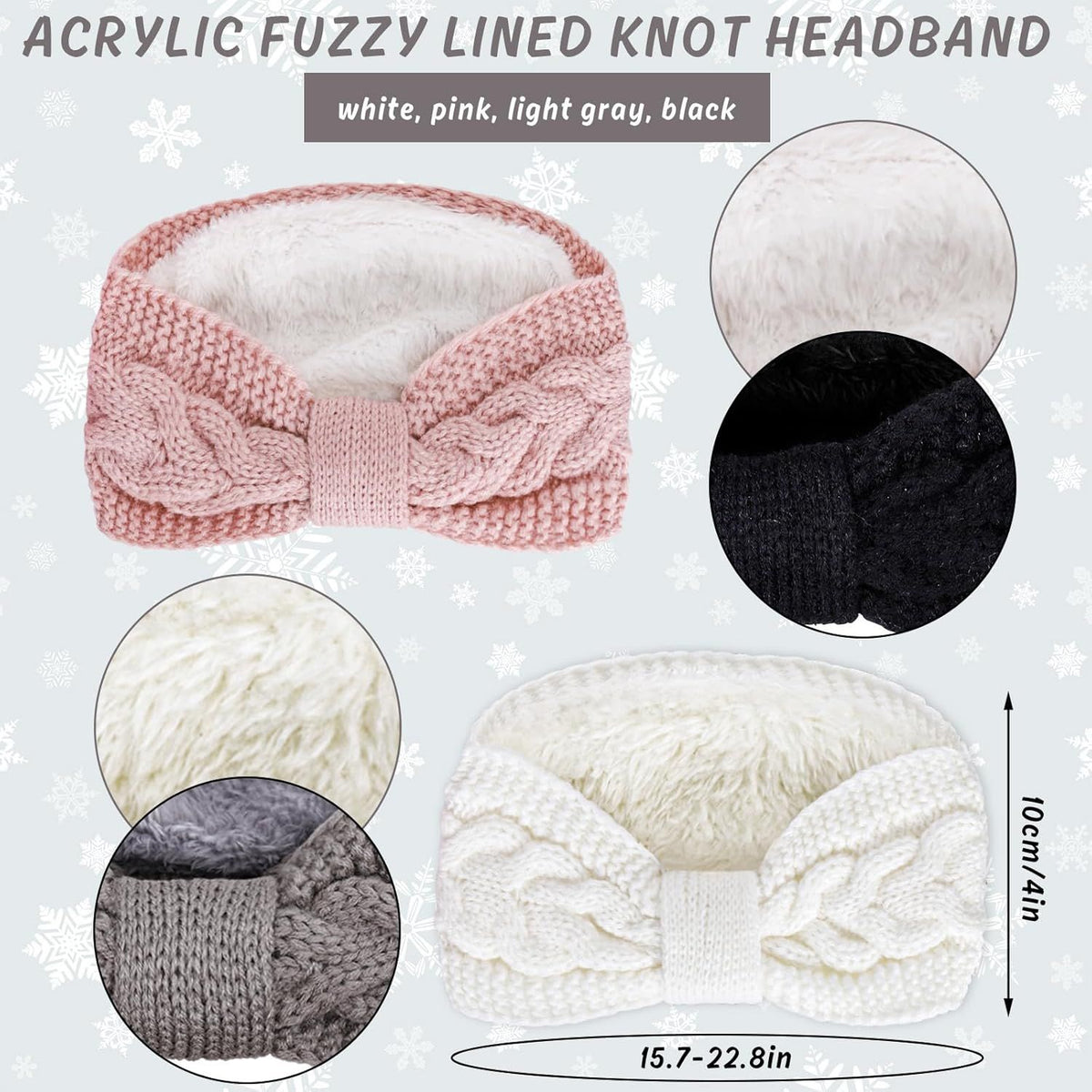 Twisted Knit Winter Headbands, Fleece Lined – Pack of 4