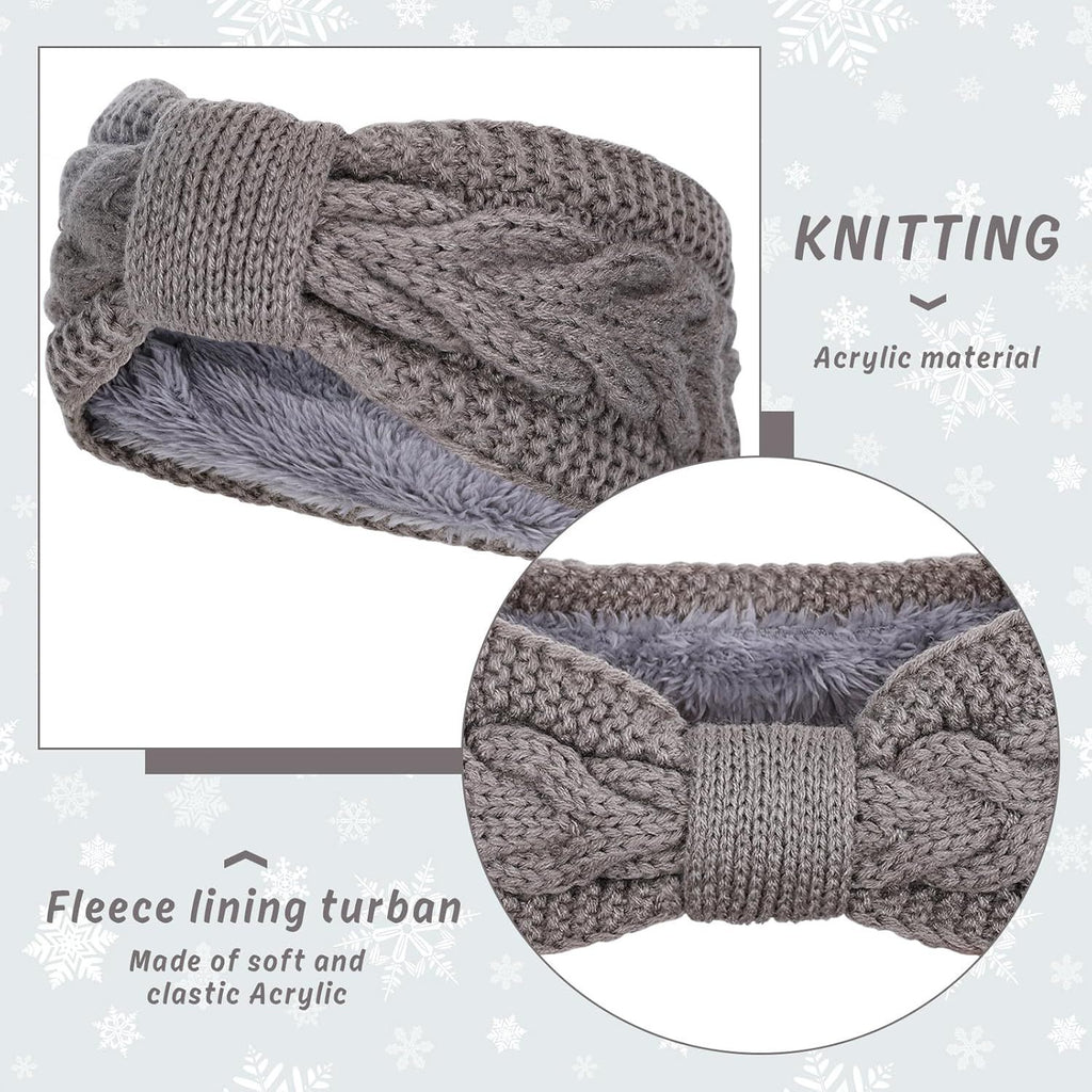 Twisted Knit Winter Headbands, Fleece Lined – Pack of 4