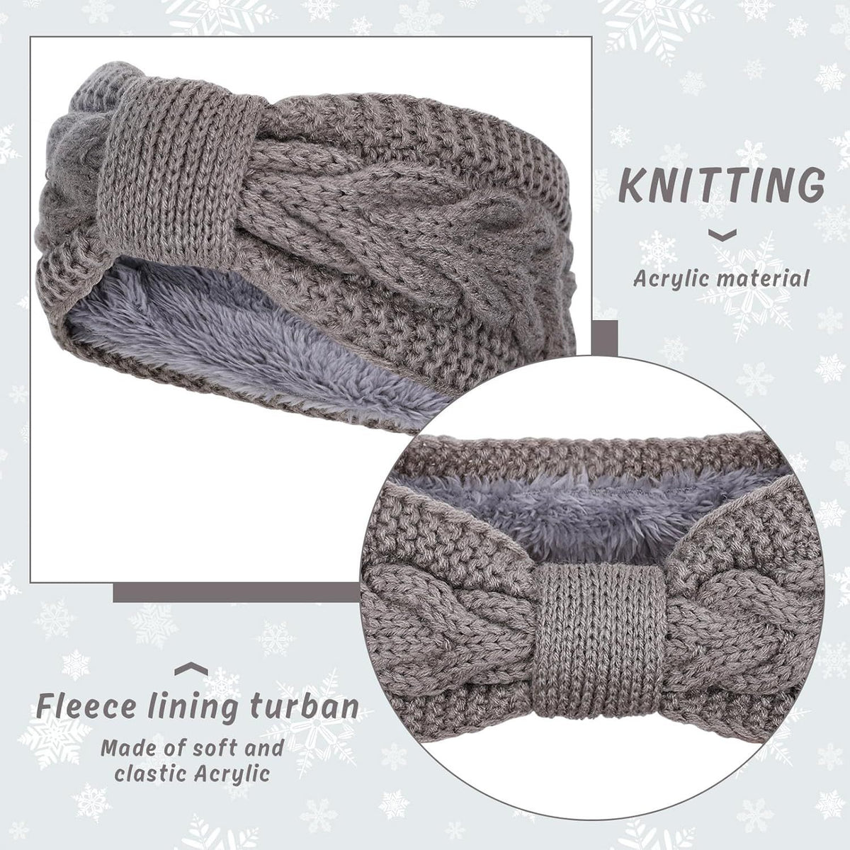 Twisted Knit Winter Headbands, Fleece Lined – Pack of 4