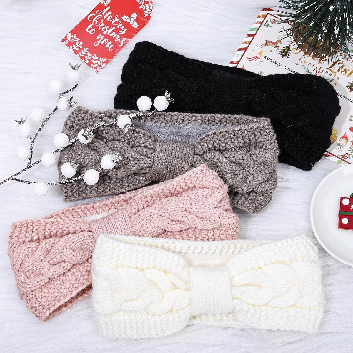 Twisted Knit Winter Headbands, Fleece Lined – Pack of 4