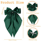 Green Satin Long-Tail Hair Bow Clip, Oversized