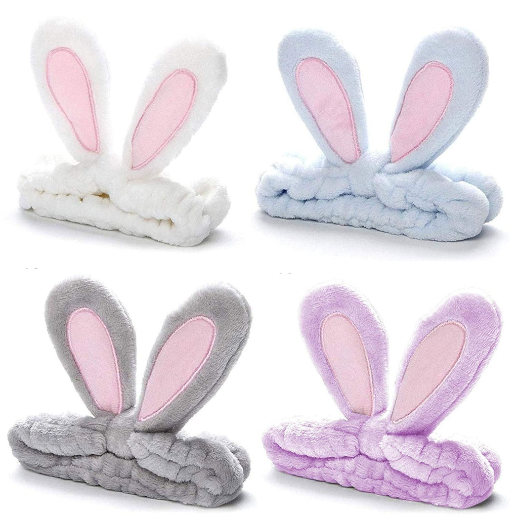 Easter Bunny Ear Spa Headbands, Coral Fleece – Pack of 4