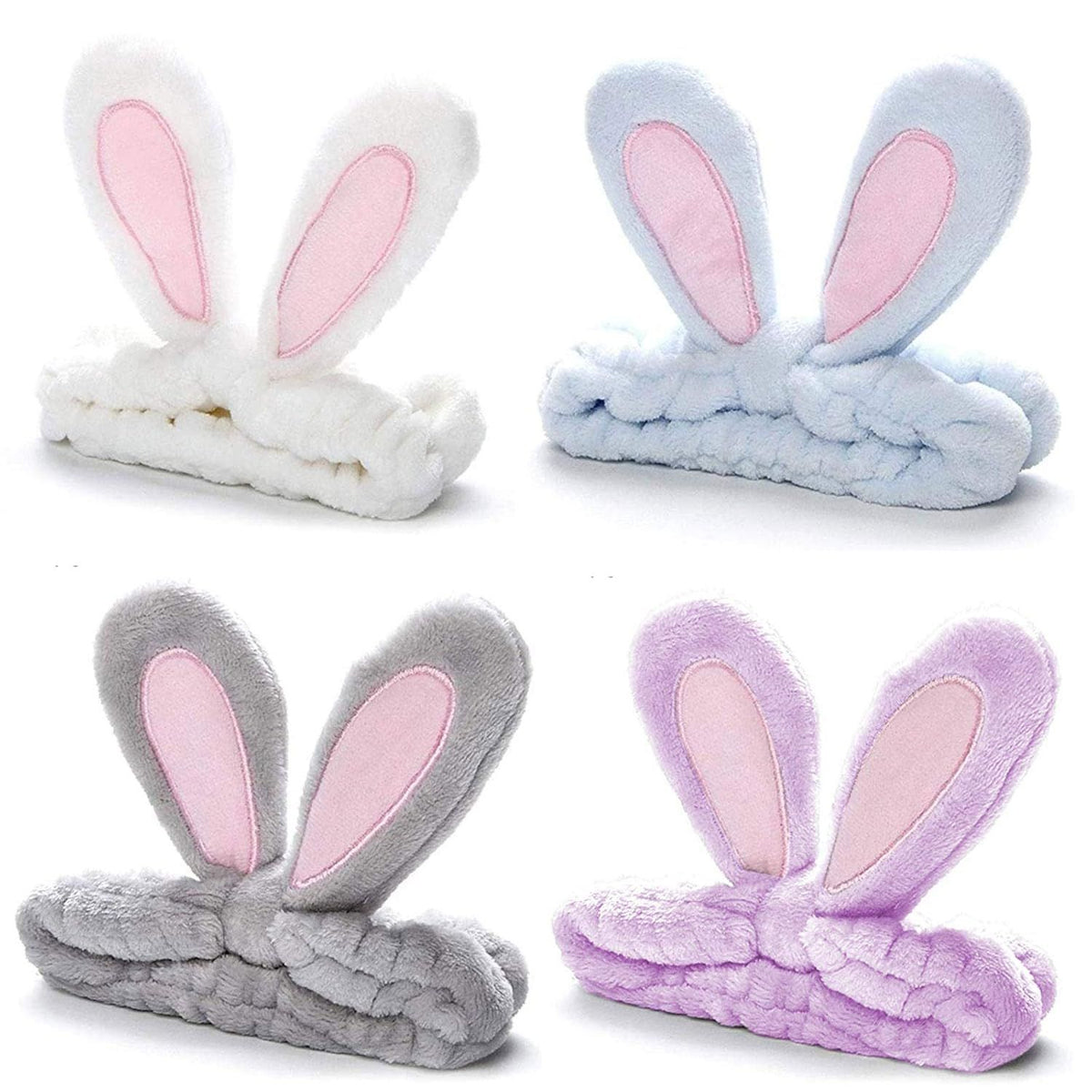 Easter Bunny Ear Spa Headbands, Coral Fleece – Pack of 4