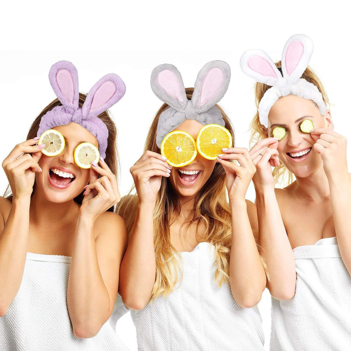 Easter Bunny Ear Spa Headbands, Coral Fleece – Pack of 4