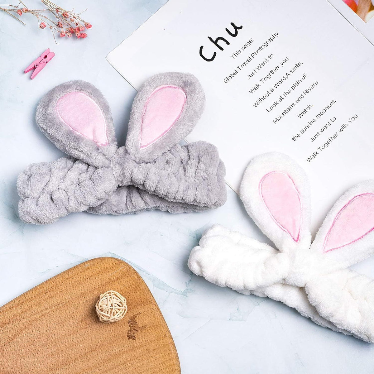 Easter Bunny Ear Spa Headbands, Coral Fleece – Pack of 4
