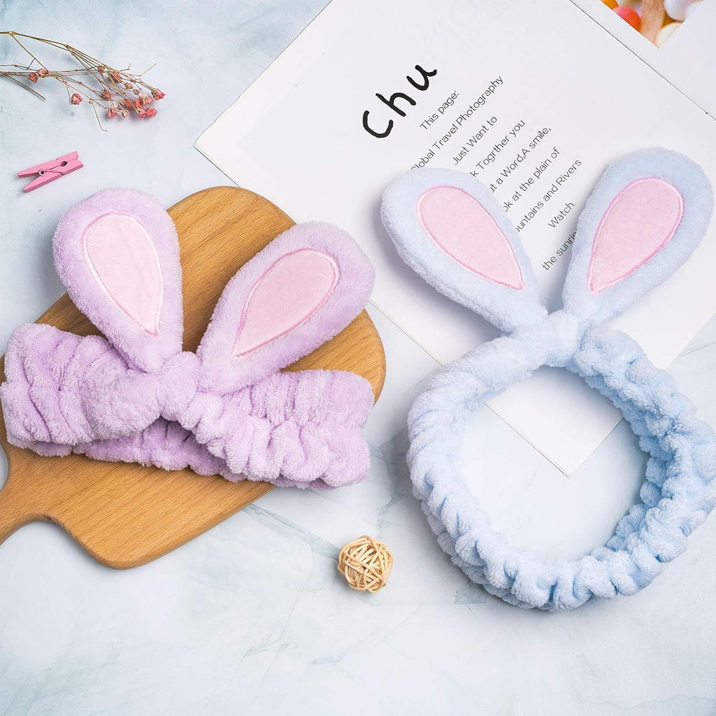 Easter Bunny Ear Spa Headbands, Coral Fleece – Pack of 4