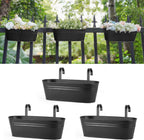 Metal Railing Planters with Detachable Hooks, 40 cm – Pack of 3, Black