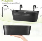 Metal Railing Planters with Detachable Hooks, 40 cm – Pack of 3, Black