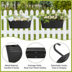 Metal Railing Planters with Detachable Hooks, 40 cm – Pack of 3, Black