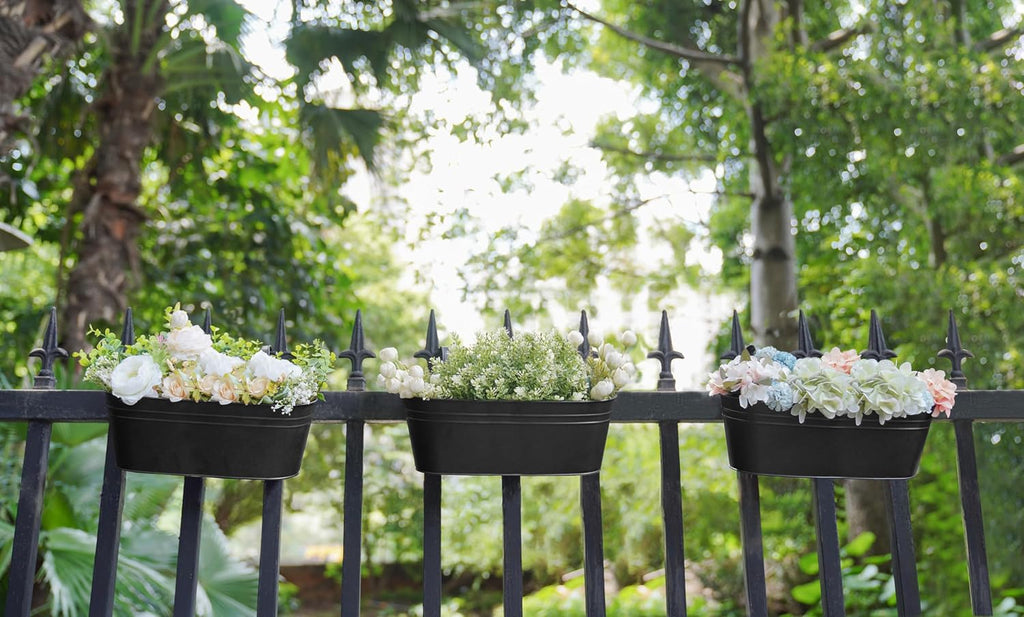 Metal Railing Planters with Detachable Hooks, 40 cm – Pack of 3, Black