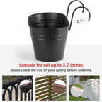 Metal Railing Planters with Detachable Hooks, 40 cm – Pack of 3, Black