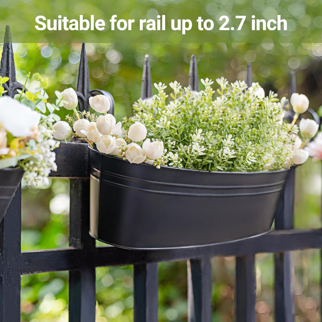 Metal Railing Planters with Detachable Hooks, 40 cm – Pack of 3, Black
