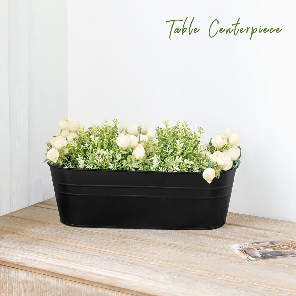 Metal Railing Planters with Detachable Hooks, 40 cm – Pack of 3, Black