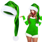 Christmas Plush Santa Hat, Green 32 x 45 cm – Pack of 2
