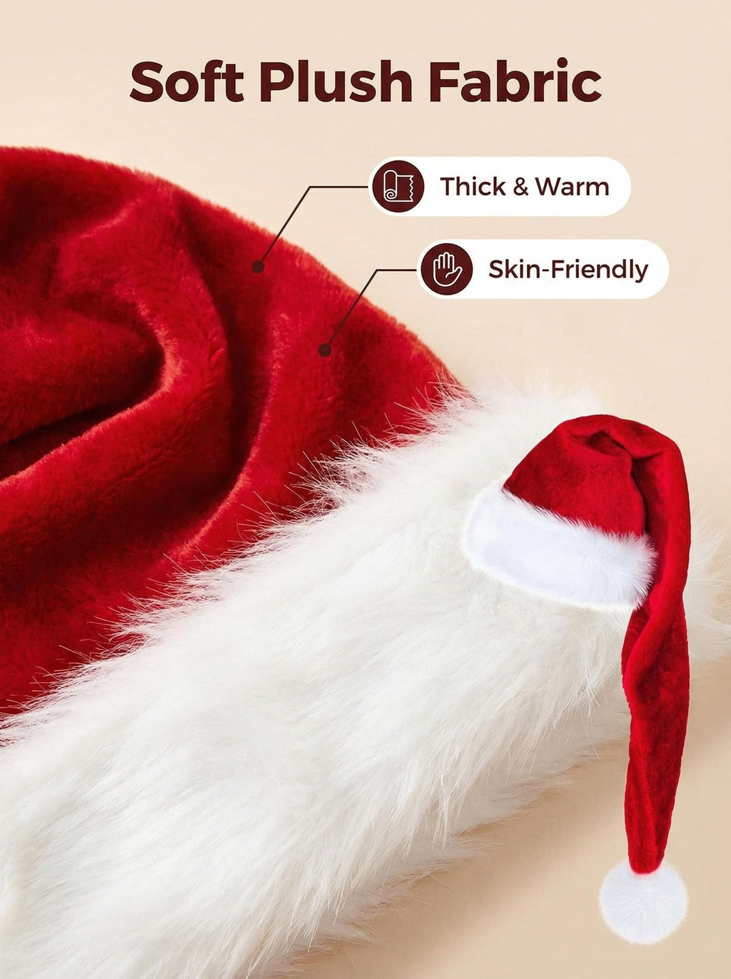 Christmas Plush Santa Hat, Red 32 x 45 cm – Pack of 2