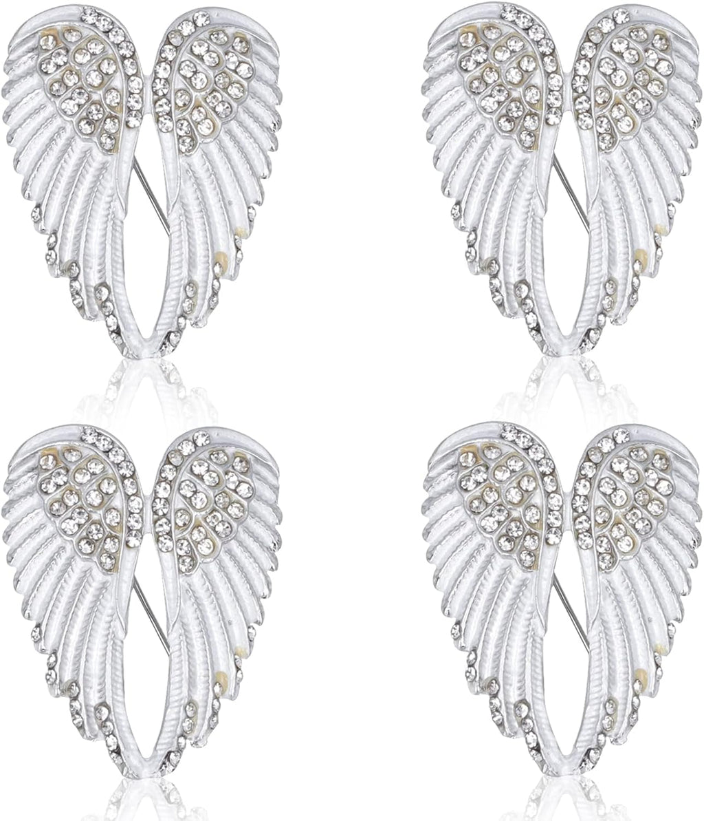Angel Wing Rhinestone Brooch Pins, White – Set of 4