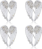 Angel Wing Rhinestone Brooch Pins, White – Set of 4