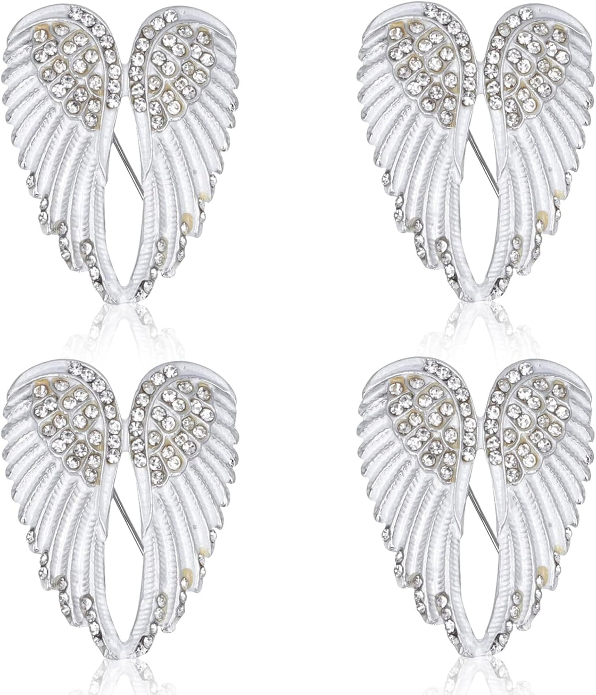 Angel Wing Rhinestone Brooch Pins, White – Set of 4