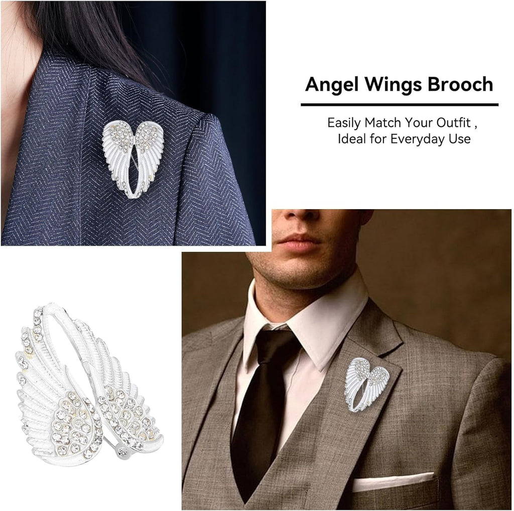 Angel Wing Rhinestone Brooch Pins, White – Set of 4