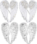 Angel Wing Rhinestone Brooch Pins, White – Set of 4