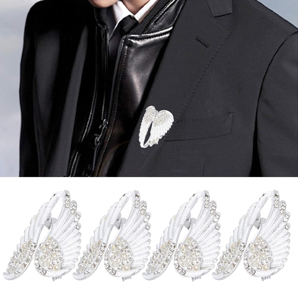 Angel Wing Rhinestone Brooch Pins, White – Set of 4