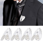 Angel Wing Rhinestone Brooch Pins, White – Set of 4