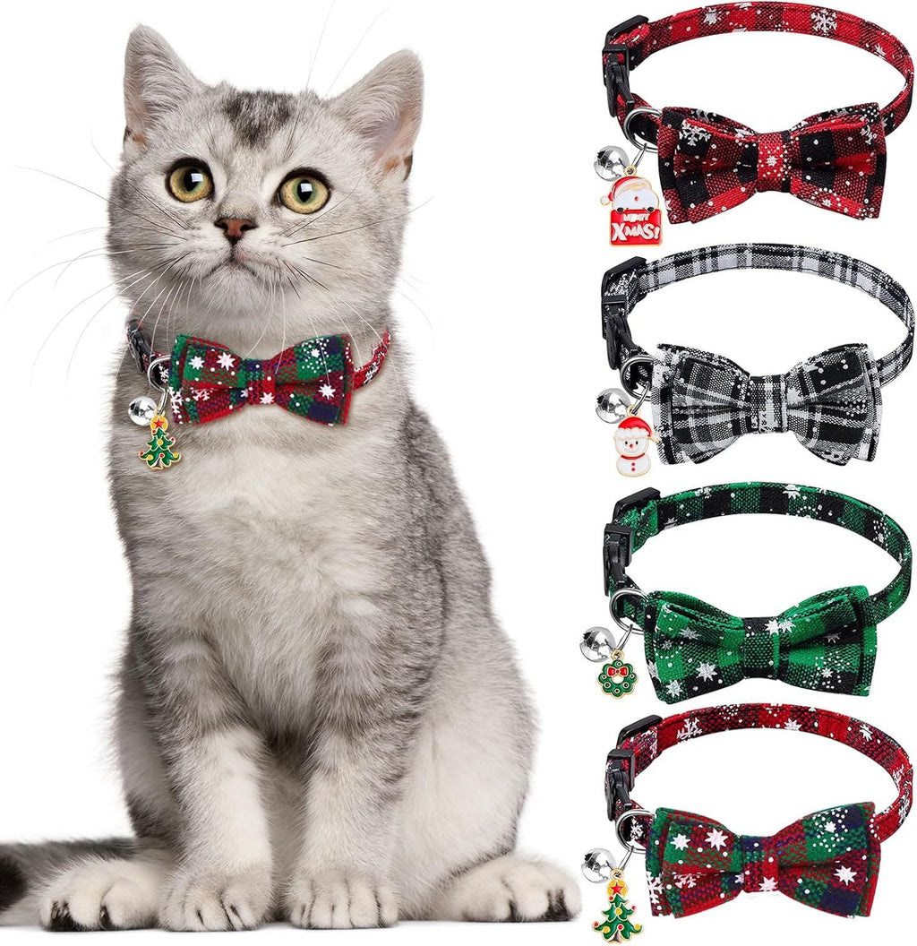 Christmas Cat Collars with Breakaway Bow Tie & Bell – Pack of 4