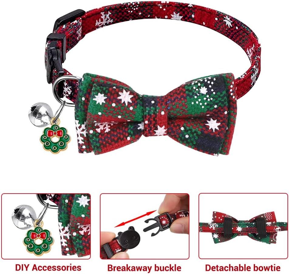 Christmas Cat Collars with Breakaway Bow Tie & Bell – Pack of 4