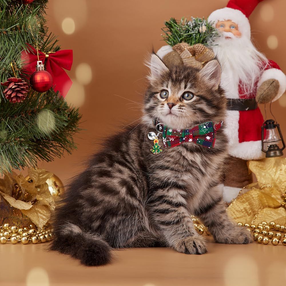 Christmas Cat Collars with Breakaway Bow Tie & Bell – Pack of 4