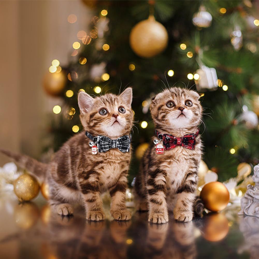 Christmas Cat Collars with Breakaway Bow Tie & Bell – Pack of 4