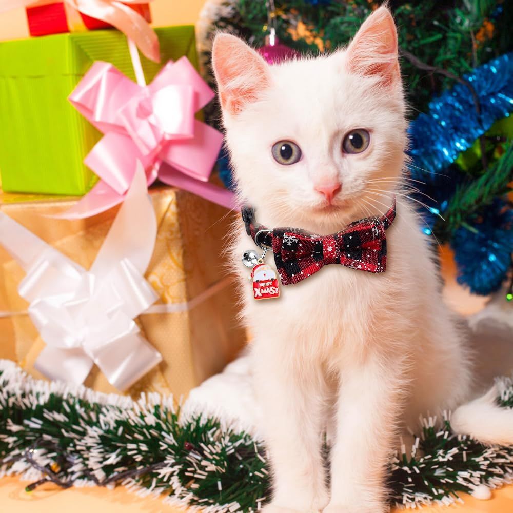 Christmas Cat Collars with Breakaway Bow Tie & Bell – Pack of 4