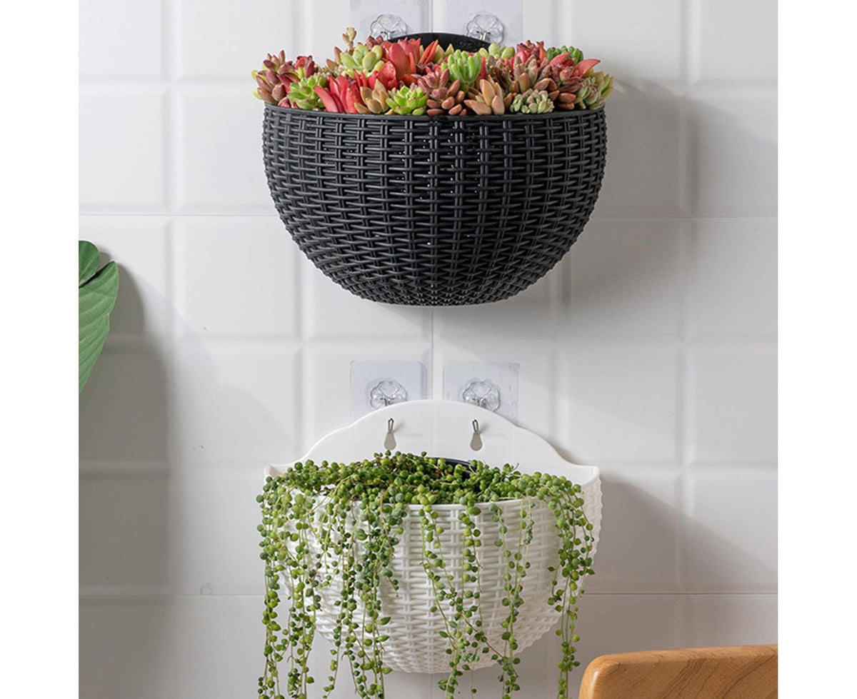Self-Watering Wall Planter with Drain Plug – Black