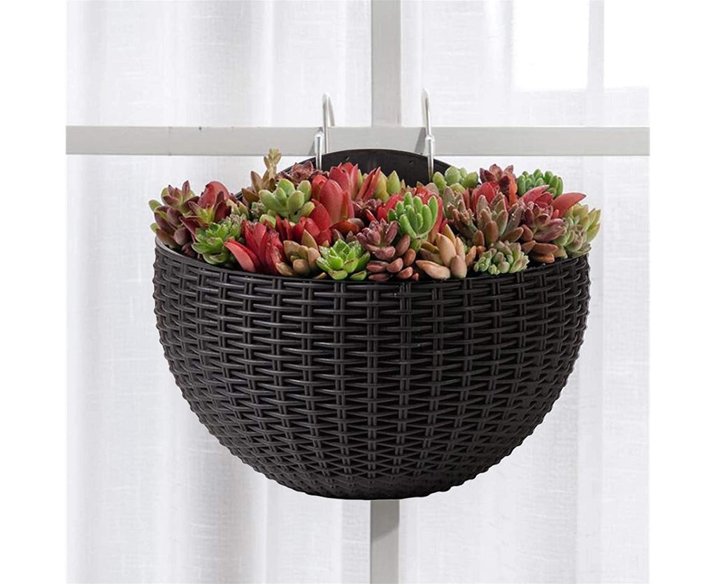 Self-Watering Wall Planter with Drain Plug – Black