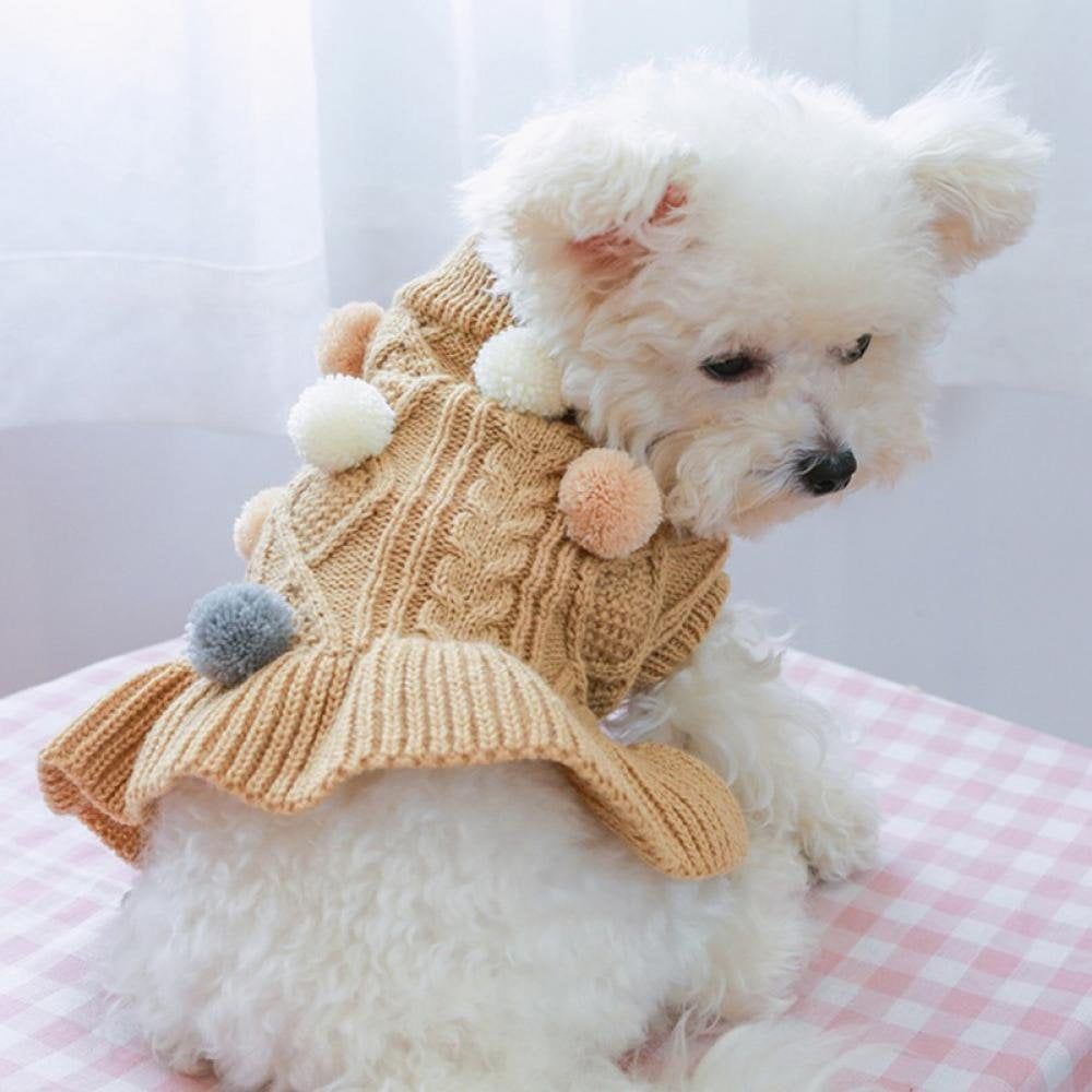 Knitted Dog Sweater Dress for Small & Medium Dogs and Cats