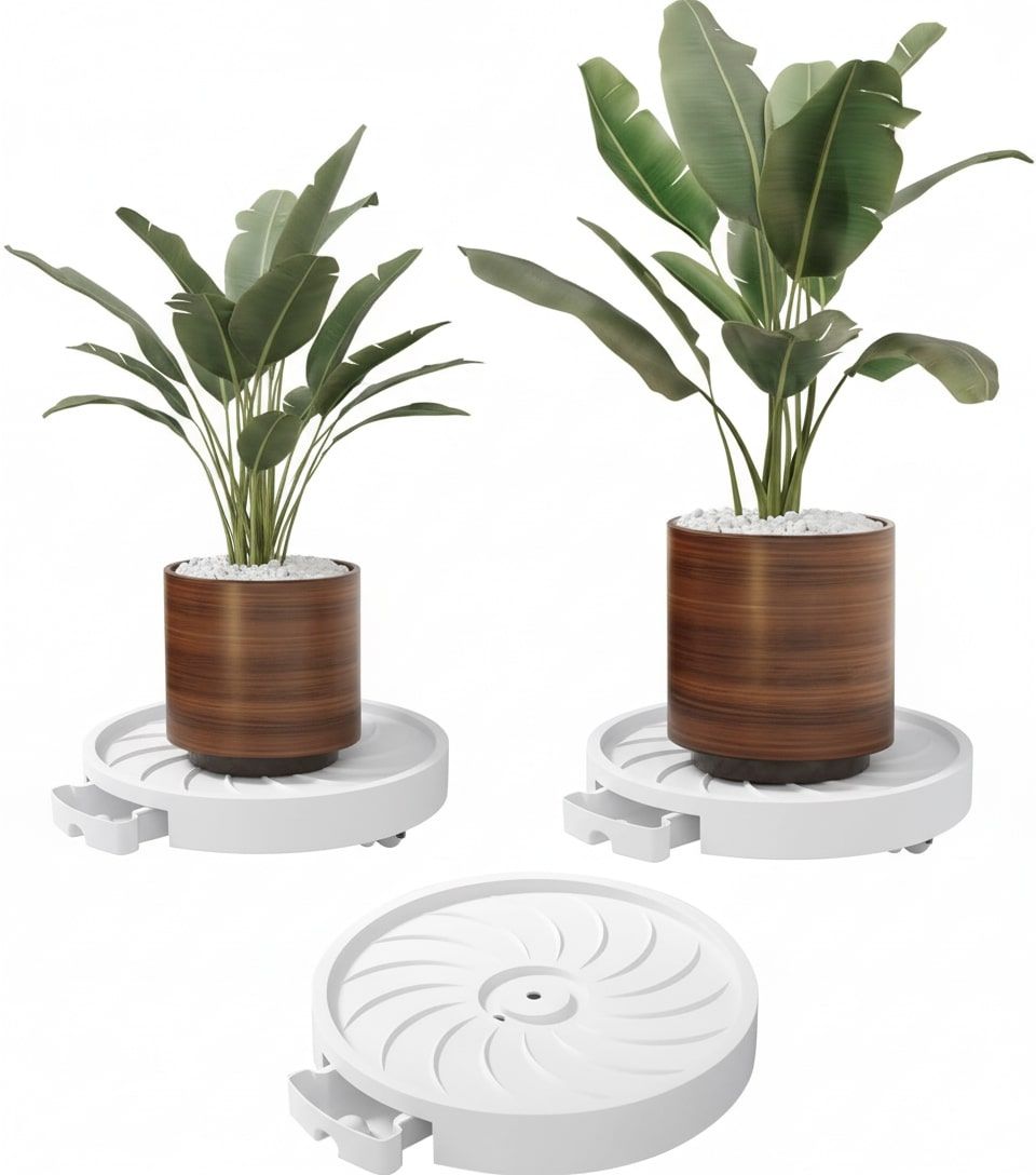 Rolling Plant Caddy with Hidden Wheels and Water Tray, 26 cm – 2 Pack