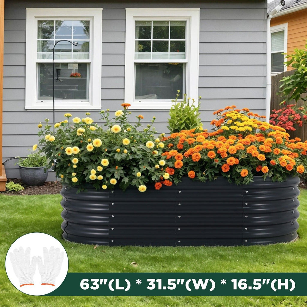 Oval Galvanised Steel Raised Garden Bed, 160 x 80 x 42 cm