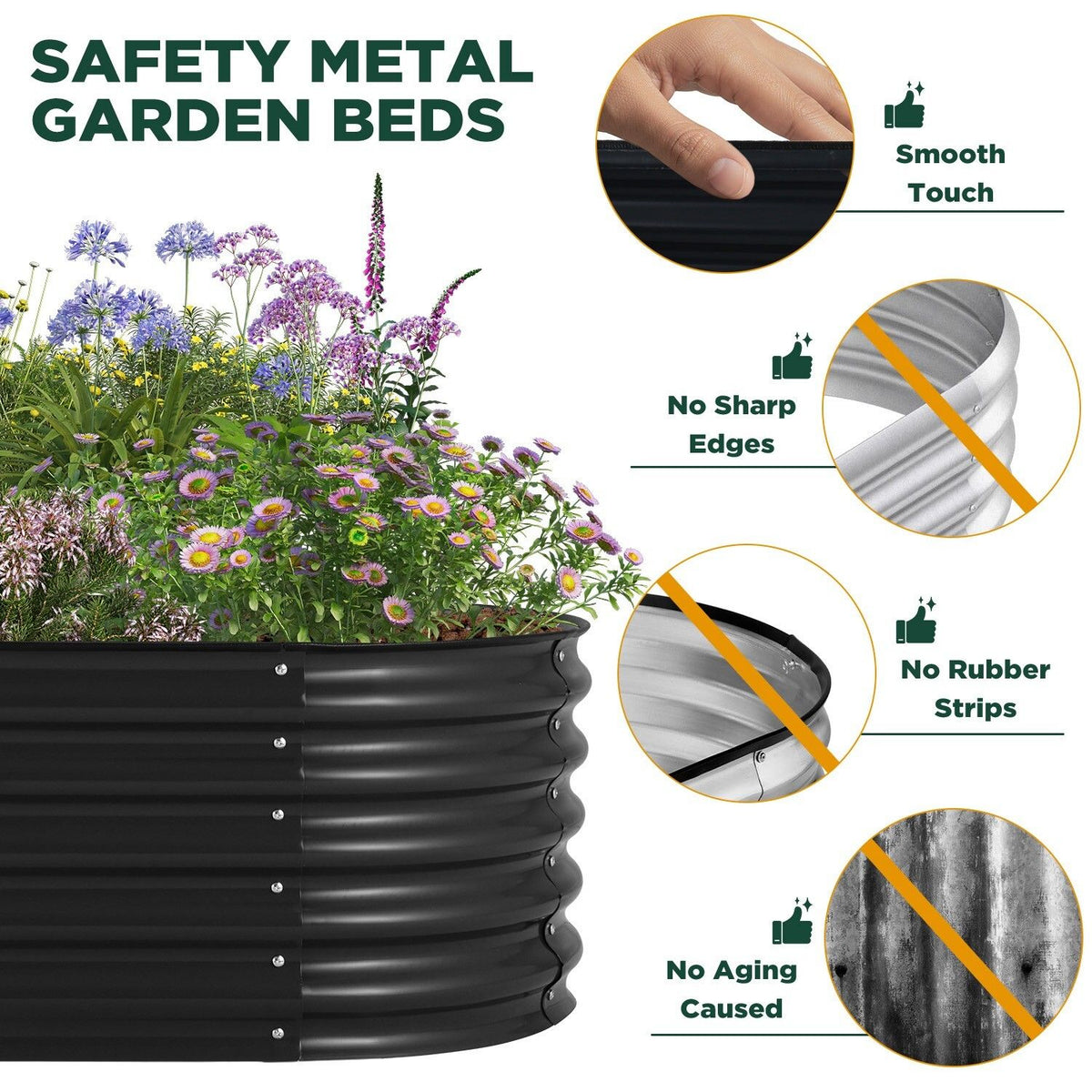 Oval Galvanised Steel Raised Garden Bed, 160 x 80 x 42 cm