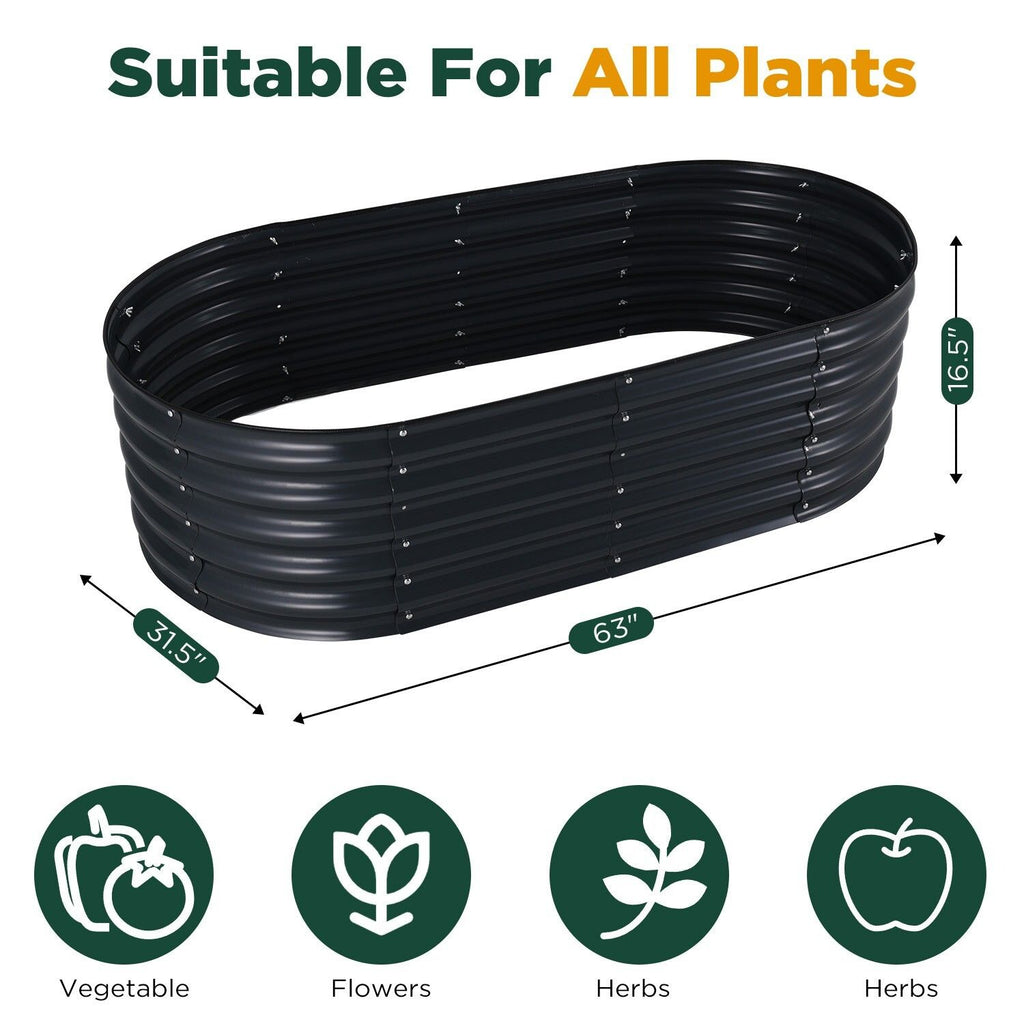Oval Galvanised Steel Raised Garden Bed, 160 x 80 x 42 cm