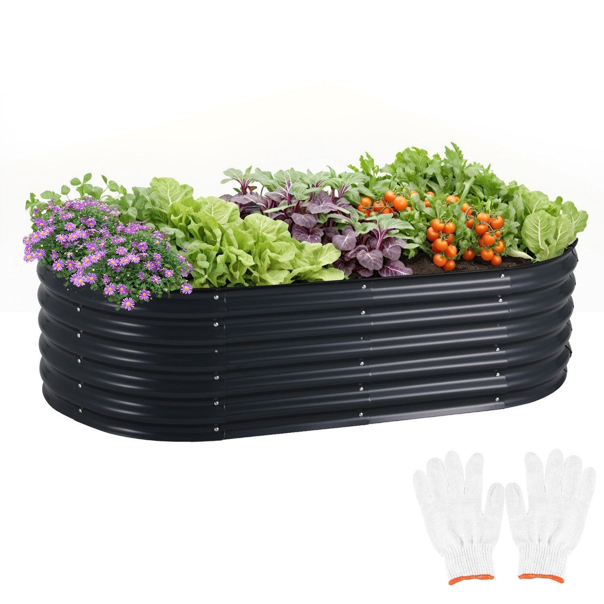 Oval Galvanised Steel Raised Garden Bed, 240 x 80 x 42 cm