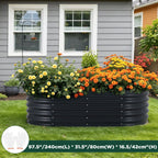 Oval Galvanised Steel Raised Garden Bed, 240 x 80 x 42 cm