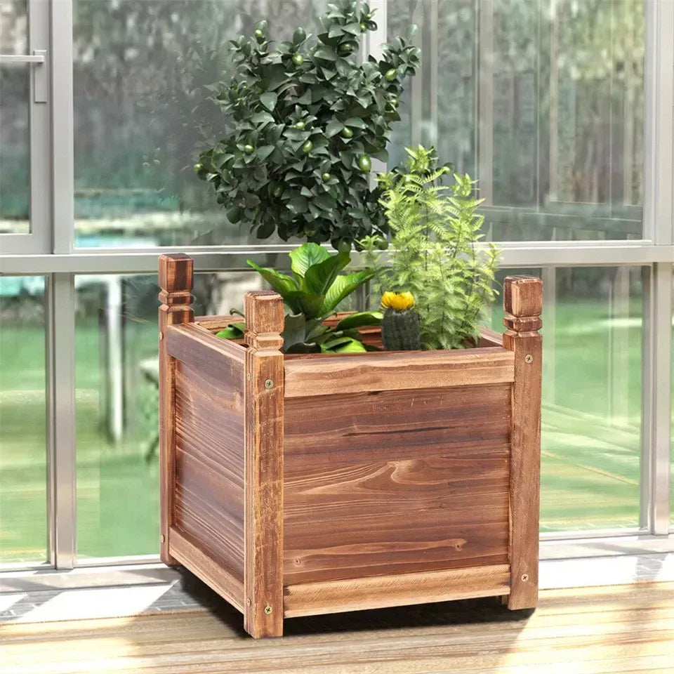 Small Raised Wooden Planter Box on Legs, 30 x 30 cm