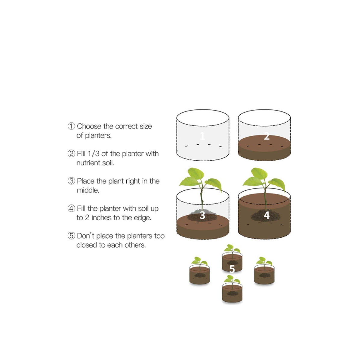 Fabric Grow Bags, 6 Pack – Black Felt Plant Pots