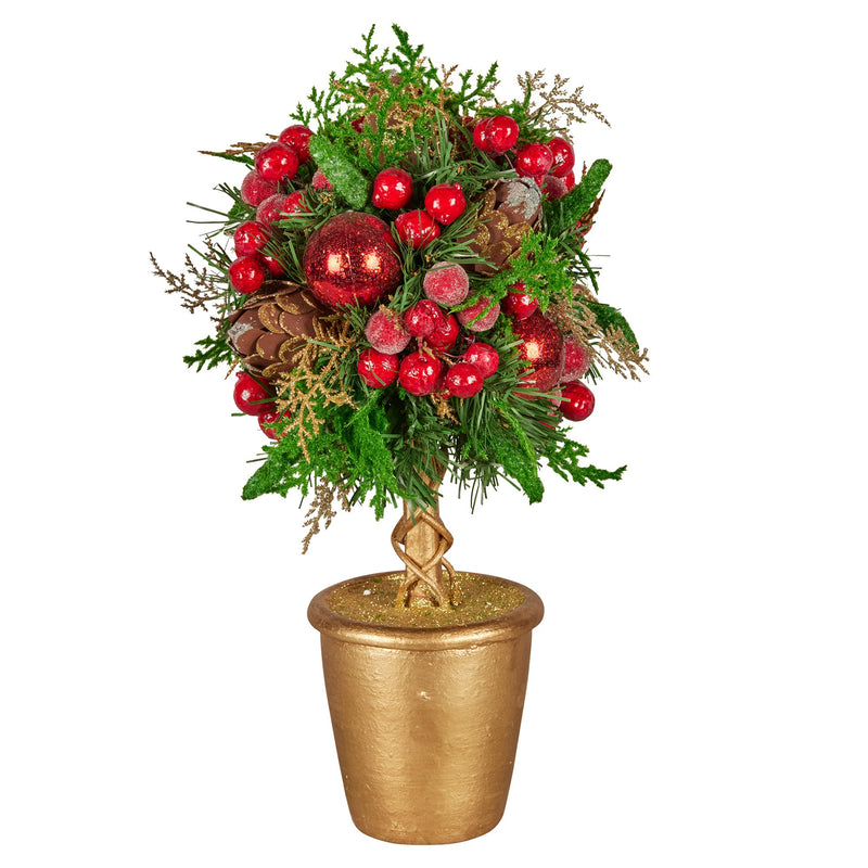 Pre-Decorated Christmas Topiary Tree, 36 cm Gold Pot – Christabelle