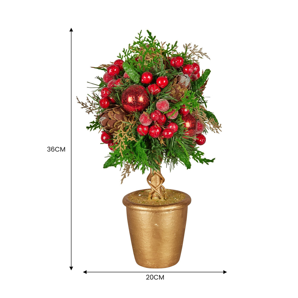 Pre-Decorated Christmas Topiary Tree, 36 cm Gold Pot – Christabelle